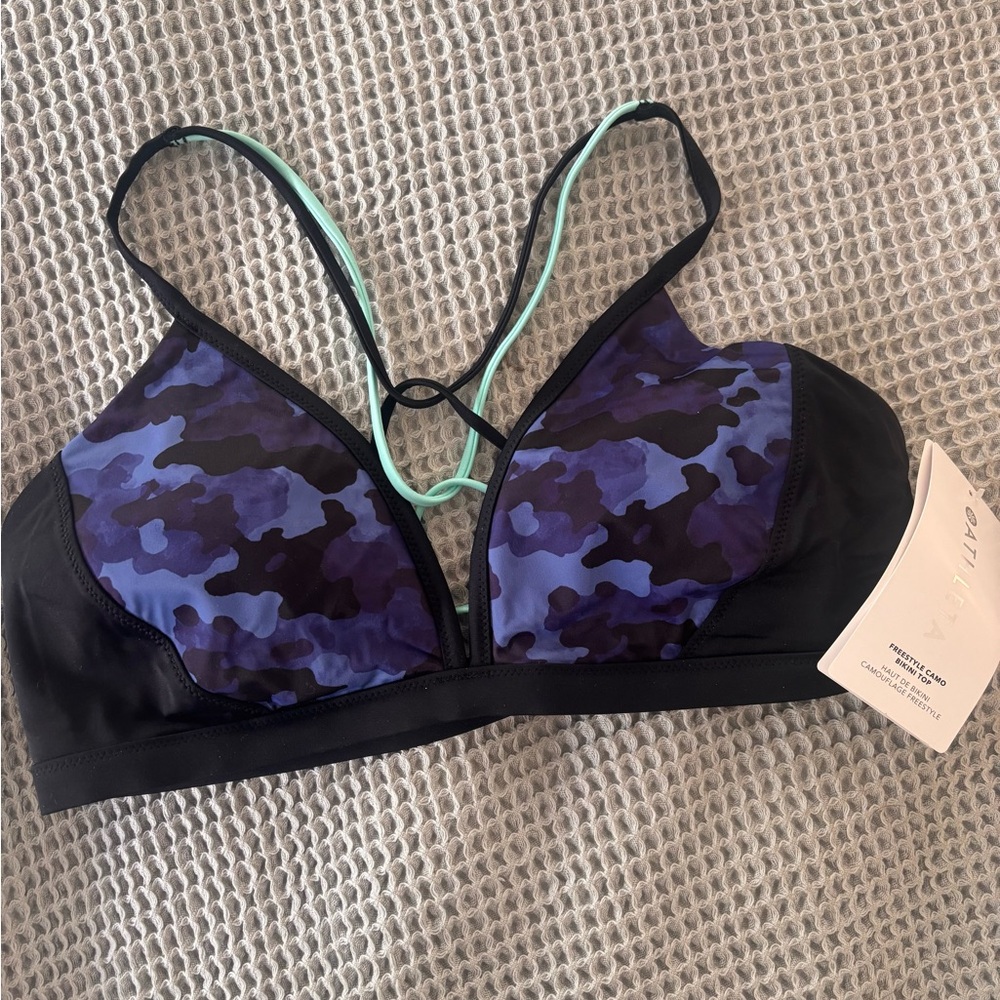 Athleta Blue and Black Bikini with Racerback Design